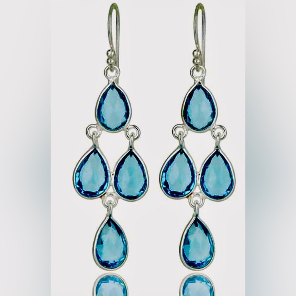 Elegant Sterling Sikver and Blue Teardrop Chandelier Earrings